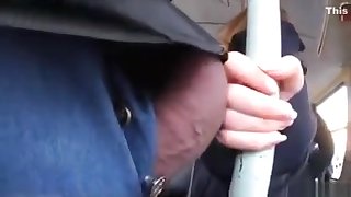 Cock out on the train just inches from her hand